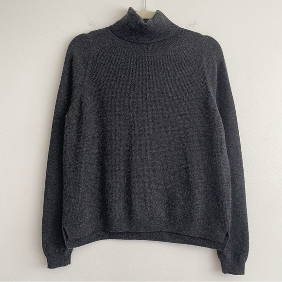 Theory Xavia Royal Waffle Rib Cashmere Sweater Small turtleneck grey minimalist - Picture 2 of 11